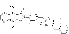 structure of CAS# 915191-42-3, N-[[[4-(5,9-Diethoxy-6,8-dihydro-6-oxo-7H-pyrrolo[3,4-g]quinolin-7-yl)-3-methylphenyl]methyl]sulfonyl]-2-methoxybenzeneacetamide;MF 498