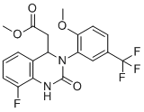 structure of CAS# 917389-21-0, Methyl {8-fluoro-3-[2-methoxy-5-(trifluoromethyl)phenyl]-2-oxo-1,2,3,4-tetrahydro-4-quinazolinyl}acetate