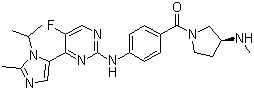 structure of CAS# 924641-59-8, AZD 5597;[4-[[5-Fluoro-4-[2-methyl-1-(1-methylethyl)-1H-imidazol-5-yl]-2-pyrimidinyl]amino]phenyl][(3S)-3-(methylamino)-1-pyrrolidinyl]methanone