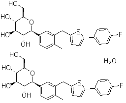 structure of CAS# 928672-86-0, Canagliflozin hemihydrate;(1S)-1,5-Anhydro-1-C-[3-[[5-(4-fluorophenyl)-2-thienyl]methyl]-4-methylphenyl]-D-glucitol hydrate (2:1)