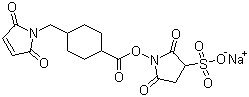 structure of CAS# 92921-24-9, Sulphosuccinimidyl-4-(N-maleimidomethyl)cyclohexane-1-carboxylate sodium salt;4-[(2,5-Dihydro-2,5-dioxo-1H-pyrrol-1-yl)methyl]-Cyclohexanecarboxylic acid 2,5-dioxo-3-sulfo-1-pyrrolidinyl ester sodium salt (1:1)