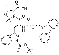结构式 CAS# 936707-21-0, (5R)-3-[(2S)-3-[1-[叔丁氧羰基]-1H-吲哚-3-基]-2-[[芴甲氧羰基]氨基]-1-氧代丙基]-2,2,5-三甲基-4-恶唑烷羧酸