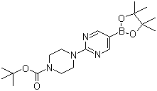 结构式 CAS# 940284-98-0, 2-[4-(N-叔丁氧羰基)哌嗪-1-基]嘧啶-5-硼酸频哪醇酯