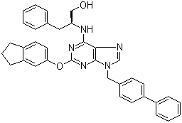 structure of CAS# 944328-88-5, QS 11;(betaS)-beta-[[9-([1,1'-Biphenyl]-4-ylmethyl)-2-[(2,3-dihydro-1H-inden-5-yl)oxy]-9H-purin-6-yl]amino]benzenepropanol