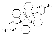 Bis[(dicyclohexyl)(4-dimethylaminophenyl)phosphine] palladium(II) dichloride molecular structure (CAS 945375-77-9)