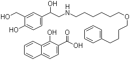 结构式 CAS# 94749-08-3, 昔美酸沙美特罗; 沙美特罗羟萘甲酸盐; 2-羟甲基-4-[1-羟基-2-[6-(4-苯基丁氧基)己基氨基]乙基]苯酚 1-羟基-2-萘甲酸盐