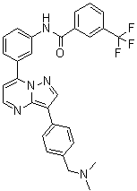 N-[3-[3-[4-[(Dimethylamino)methyl]phenyl]pyrazolo[1,5-a]pyrimidin-7-yl]phenyl]-3-(trifluoromethyl)benzamide molecular structure (CAS 950736-05-7)