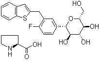 结构式 CAS# 951382-34-6, L-脯氨酸与(1S)-1,5-脱水-1-C-[3-(苯并[b]噻吩-2-基甲基)-4-氟苯基]-D-山梨糖醇的化合物