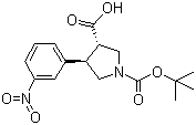 structure of CAS# 959577-50-5, (3S,4R)-1-Boc-4-(3-nitrophenyl)pyrrolidine-3-carboxylic acid;Boc-(3S,4R)-beta-Pro-4-(3-nitrophenyl)-OH