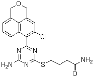 structure of CAS# 959763-06-5, 4-[[4-Amino-6-(5-chloro-1H,3H-naphtho[1,8-cd]pyran-6-yl)-1,3,5-triazin-2-yl]thio]butanamide;4-[(4-Amino-6-[7-chloro-3-oxatricyclo[7.3.1.0(5,13)] trideca-1(13),5,7,9,11-pentaen-8-yl]-1,3,5-triazin-2-yl)sulfanyl]butanamide