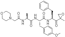 structure of CAS# 960374-59-8, PR 957;ONX 0914; N-[2-(4-Morpholinyl)acetyl]-L-alanyl-O-methyl-N-[(1S)-2-[(2R)-2-methyl-2-oxiranyl]-2-oxo-1-(phenylmethyl)ethyl]-L-tyrosinamide