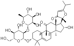 structure of CAS# 97230-46-1, Picfeltarraenin IB;(3alpha,9beta,10alpha,16alpha)-3-[[2-O-(6-Deoxy-alpha-L-mannopyranosyl)-beta-D-glucopyranosyl]oxy]-20,24-epoxy-16-hydroxy-9-methyl-19-norlanosta-5,23-diene-11,22-dione